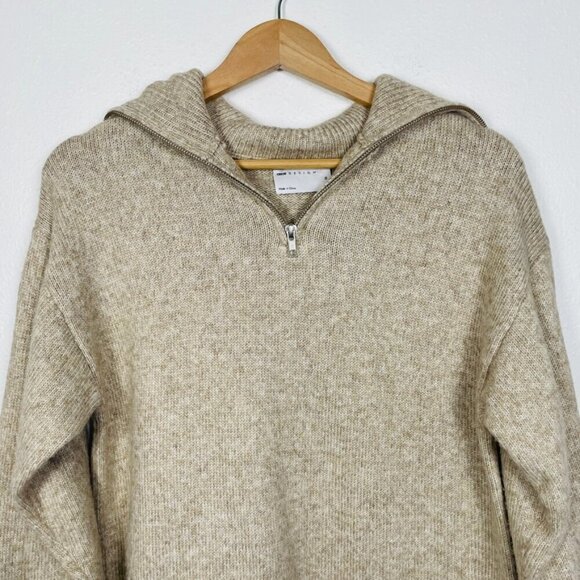 ASOS Oversized Tan Neutral Shawl Turtle Neck 1/4 Zip Knit Sweater | X-Small - Picture 3 of 10
